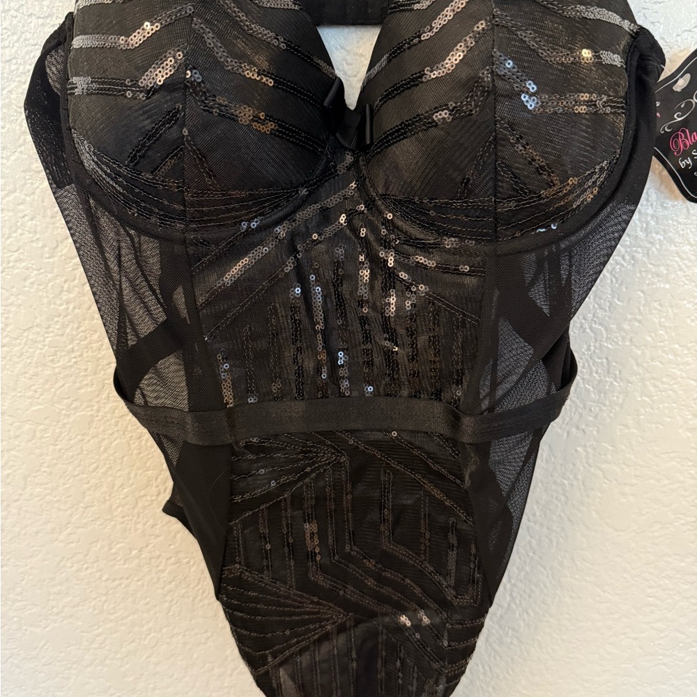 Elegant Black Sequin Bodysuit